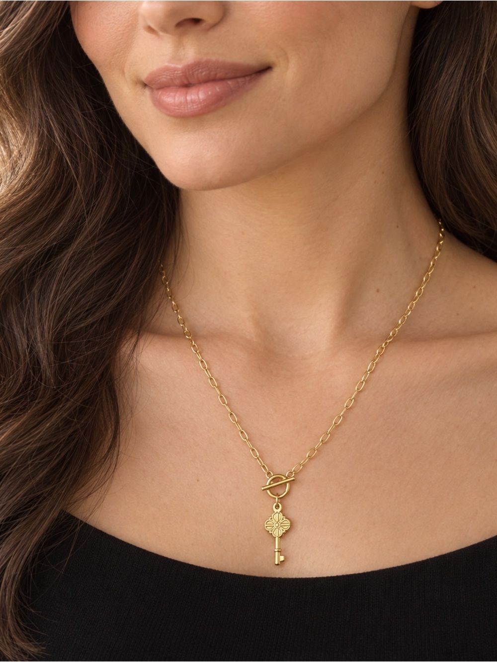 Gold Key Pendant Chain Necklace - Women Jewelry